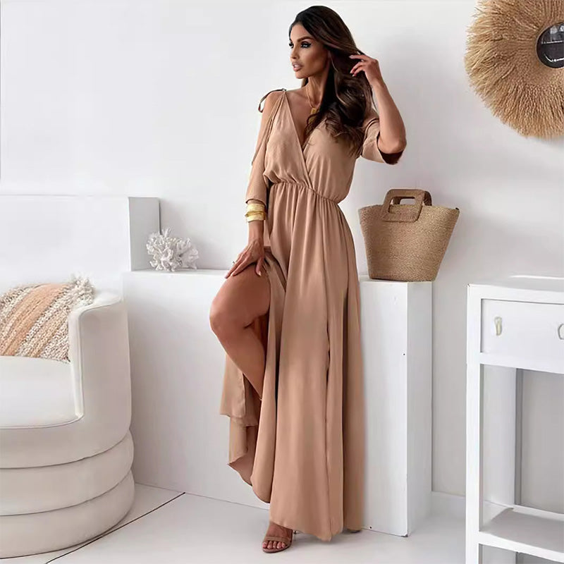 Women’s Elegant Sexy V Neck Side Slit Dress