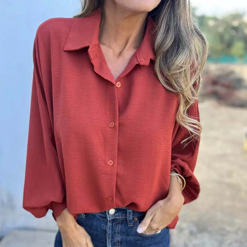 Women's Elegant Solid Color Button-Up Shirt