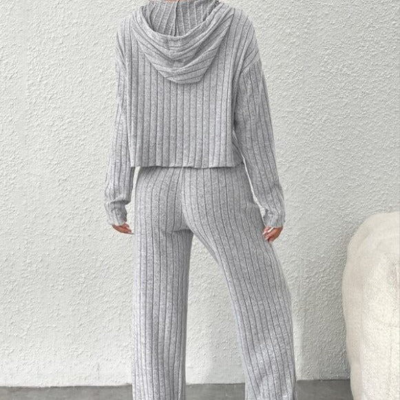 Loose Hooded Knit Sweater Set