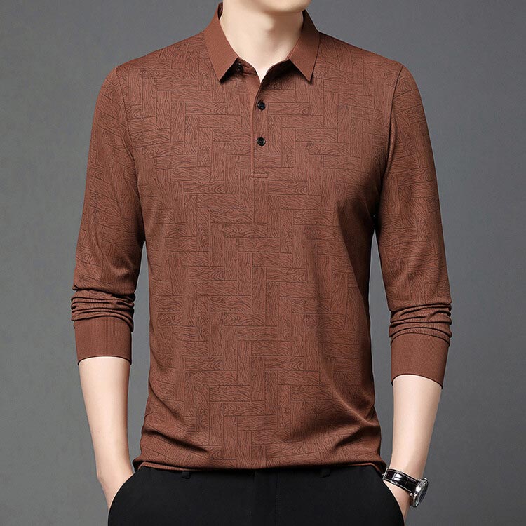 Men’s Elegant Casual 3-button Lapel Collar Long-sleeve T-shirt