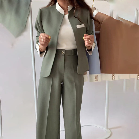 💕Women's 2 Piece Set: Elegant Stand Collar Jacket and Pants