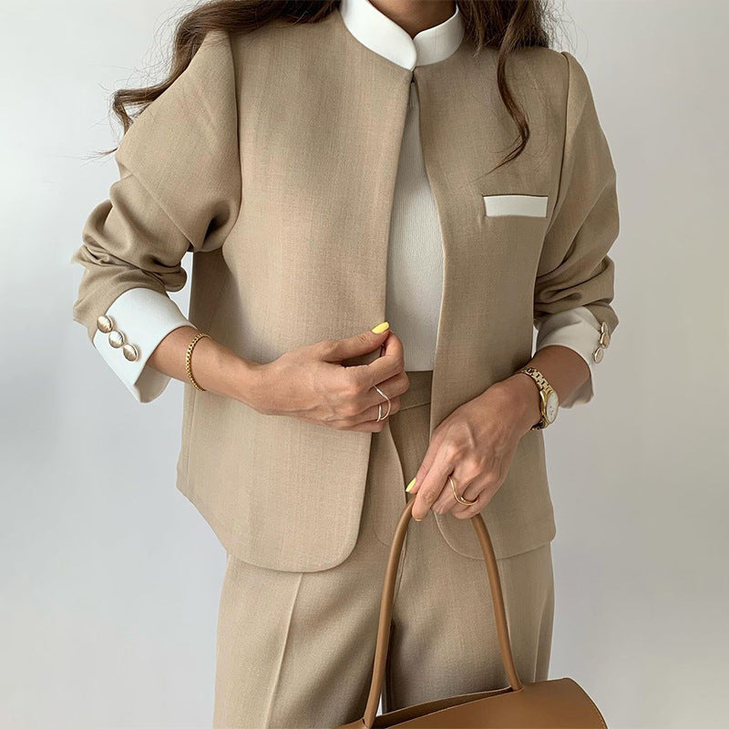 💕Women's 2 Piece Set: Elegant Stand Collar Jacket and Pants