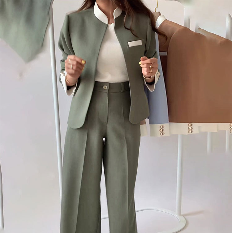 💕Women's 2 Piece Set: Elegant Stand Collar Jacket and Pants