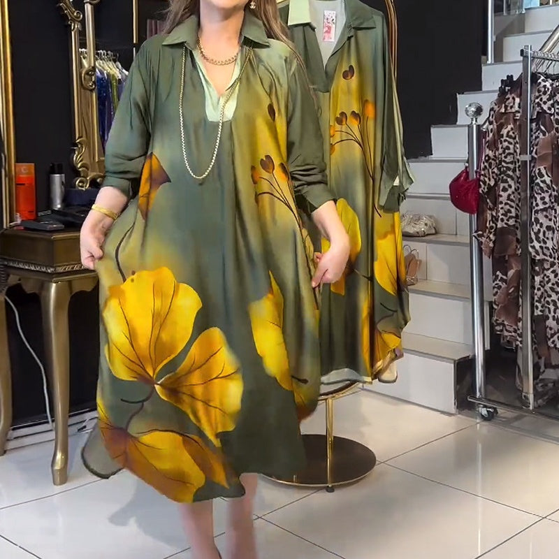 ✨Get 49% off💖 Luxurious European-Inspired Lapel Gradient Print Loose Dress 👗✨🍂