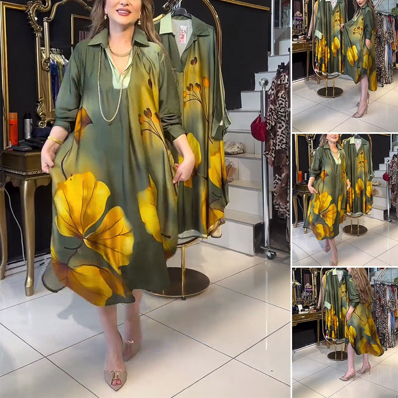 ✨Get 49% off💖 Luxurious European-Inspired Lapel Gradient Print Loose Dress 👗✨🍂