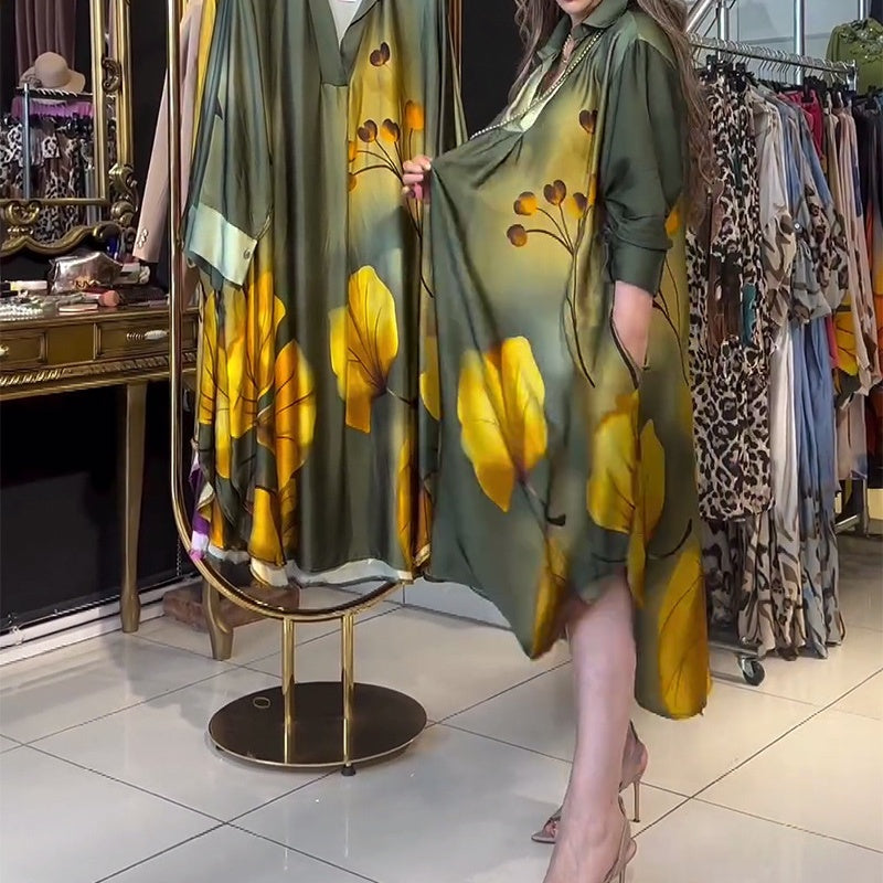 ✨Get 49% off💖 Luxurious European-Inspired Lapel Gradient Print Loose Dress 👗✨🍂