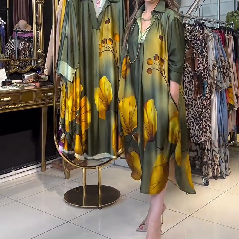 ✨Get 49% off💖 Luxurious European-Inspired Lapel Gradient Print Loose Dress 👗✨🍂