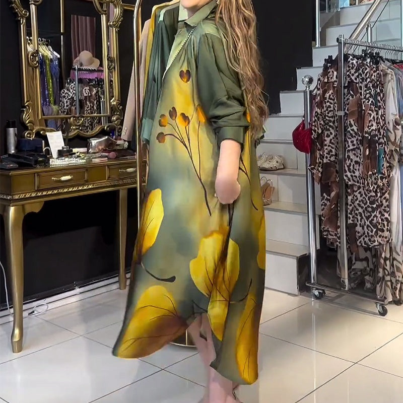✨Get 49% off💖 Luxurious European-Inspired Lapel Gradient Print Loose Dress 👗✨🍂