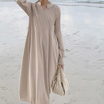 🔥HOT Sale 50% OFF🔥Women's Solid Color Knitted Long-sleeve Maxi Dress