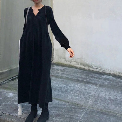 🔥HOT Sale 50% OFF🔥Women's Solid Color Knitted Long-sleeve Maxi Dress