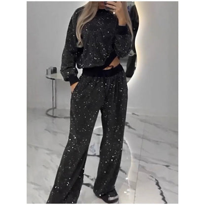 ✨Sequined Loose Fit Top and Wide Leg Pants (2-Piece Set)