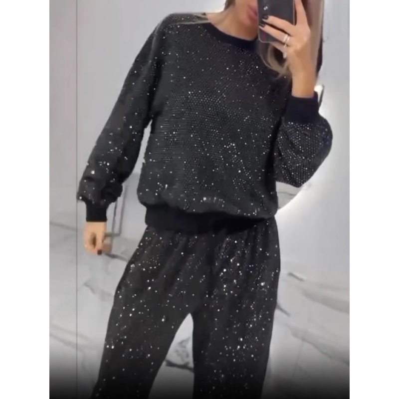 ✨Sequined Loose Fit Top and Wide Leg Pants (2-Piece Set)