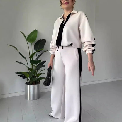 ⏳Limited Sale 51% OFF🌸Women’s Zipper Lapel Tops ＆ Pants 2-Piece Set