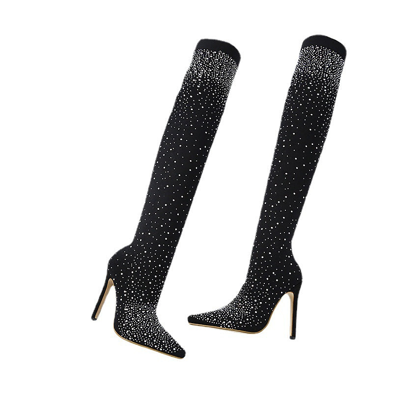 Women’s Sparkly Faux Diamonds Over-the-Knee Boots