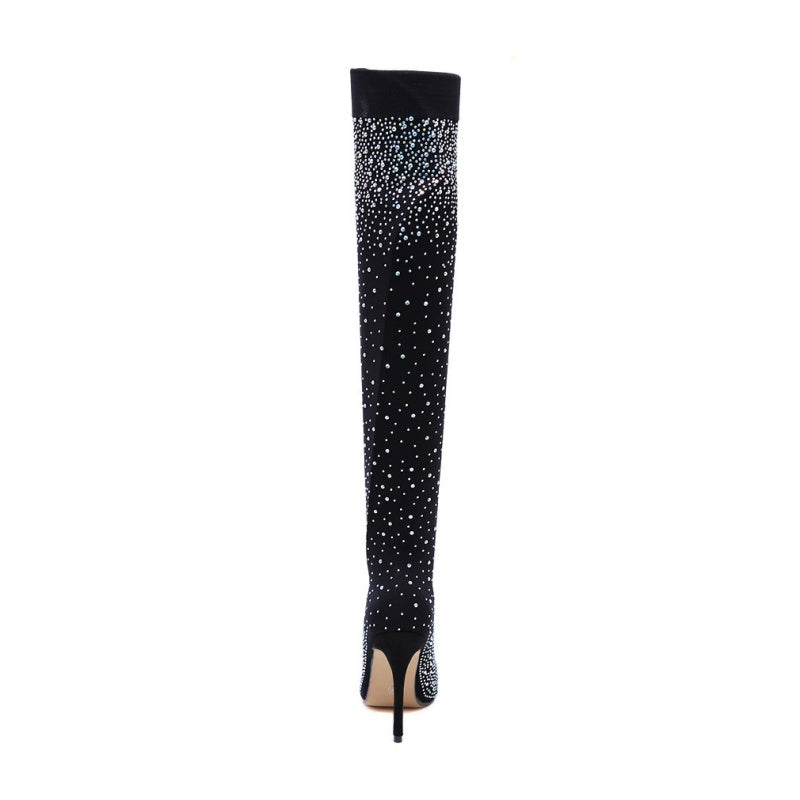 Women’s Sparkly Faux Diamonds Over-the-Knee Boots