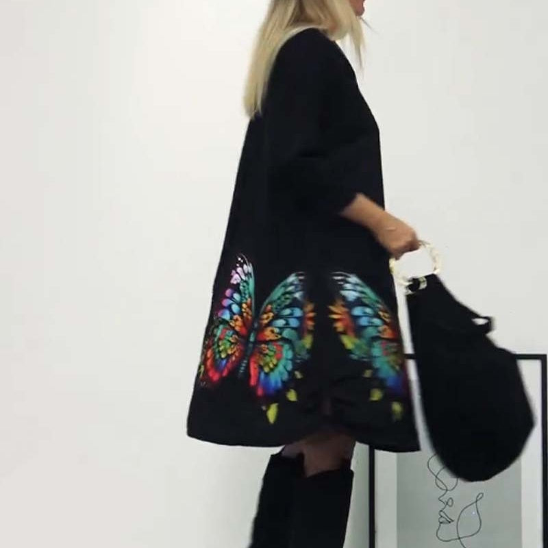 🎉Hot Sale🎉Women's Loose Butterfly Print Round Neck Dress