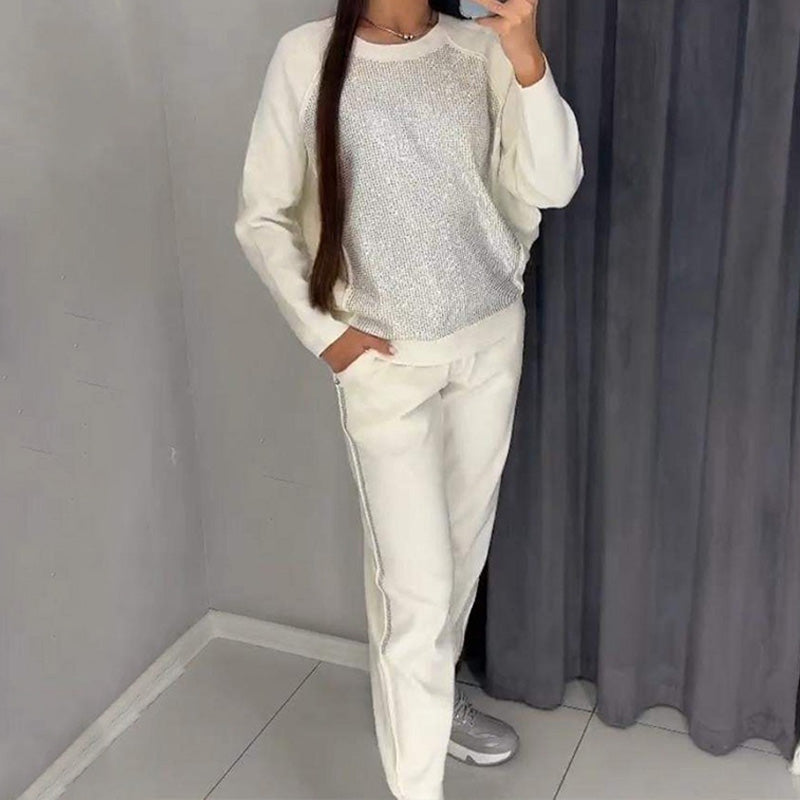 Women's Glitter Rhinestone Sweatshirt & Casual Pants 2 Piece Set