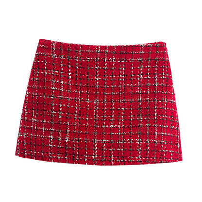 Warm Plaid Blazer and High-Waisted Skort 2 PCS Set