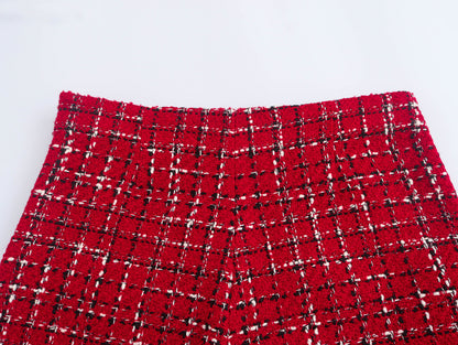 Warm Plaid Blazer and High-Waisted Skort 2 PCS Set