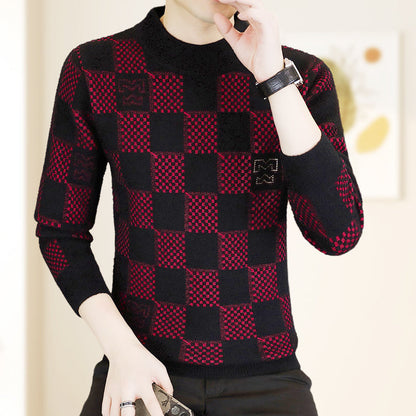 Men‘s Plaid Printed Half High Neck Thickened Pullover Sweater