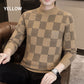 Men‘s Plaid Printed Half High Neck Thickened Pullover Sweater