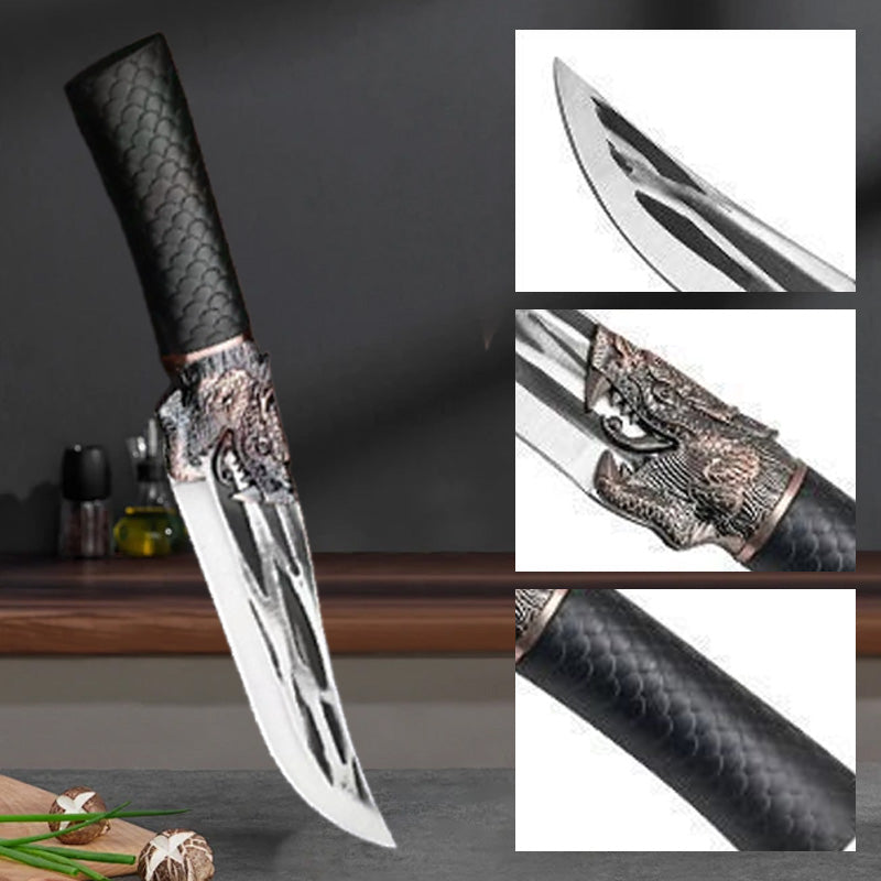 🔪Bone-cutting knife with dragon decoration and scabbard🍽️.