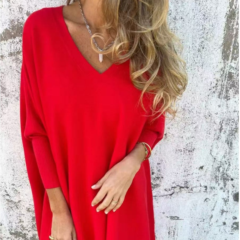Women's Long Sleeve Knitted V-Neck Loose Long Top（50% OFF）