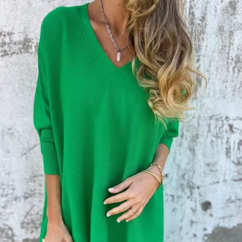 Women's Long Sleeve Knitted V-Neck Loose Long Top（50% OFF）