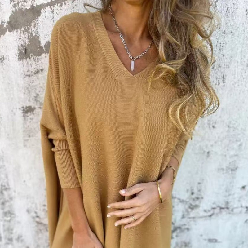 Women's Long Sleeve Knitted V-Neck Loose Long Top（50% OFF）