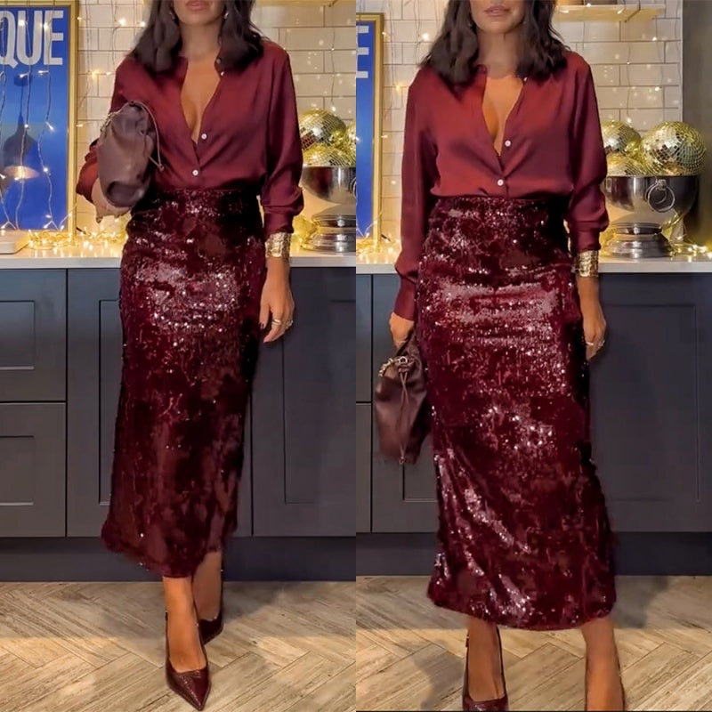 ✨New Arrival✨Women's Elegant Top & Sequin Skirt 2-Piece Set