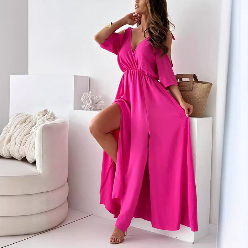💖👗Limited Sale 40% OFF🌹 Women’s Elegant Sexy V Neck Side Slit Dress - Show Off Your Charming Curves, Radiate Elegance!