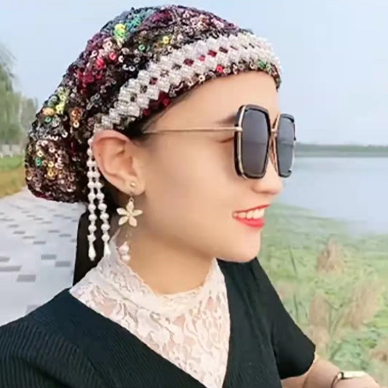 Women's Fashion Sequin Tassel Hairband Cap