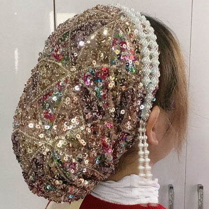 Women's Fashion Sequin Tassel Hairband Cap