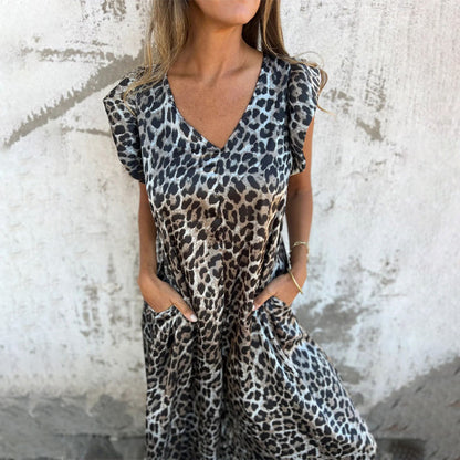 🔥Spring New✨Women's V-Neck Leopard Print & Solid Jumpsuit