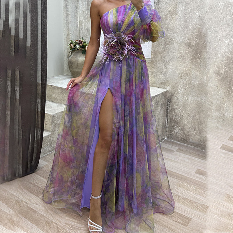 🎉🛍️Hot Promotion 55% OFF💃 Multicolor Asymmetric Party Dress With Flower Details