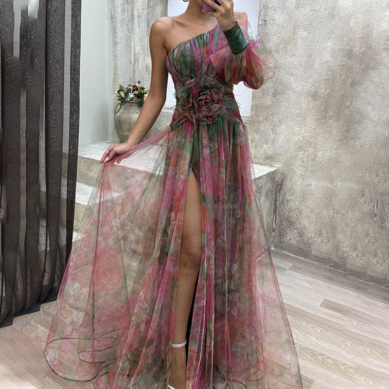 🌸Spring Specials💐 Multicolor Asymmetric Party Dress With Flower Details