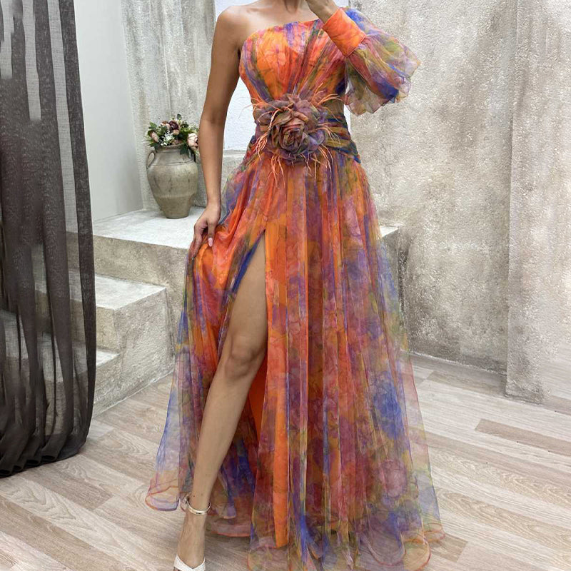 🎉🛍️Hot Promotion 55% OFF💃 Multicolor Asymmetric Party Dress With Flower Details