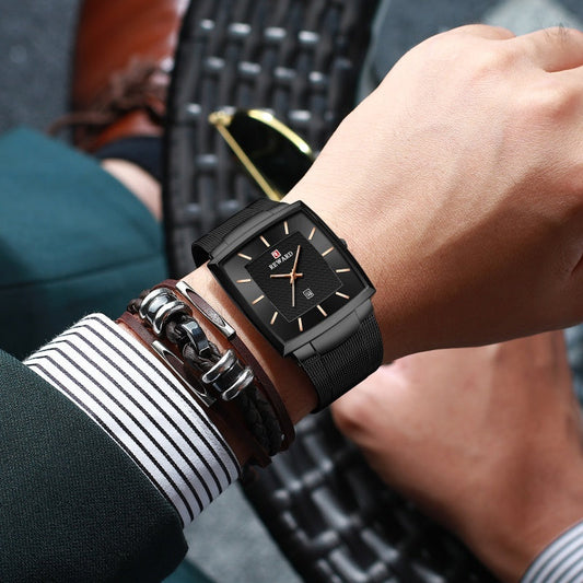 🔥Men’s Ultra-thin Square Mesh Belt Quartz Watch