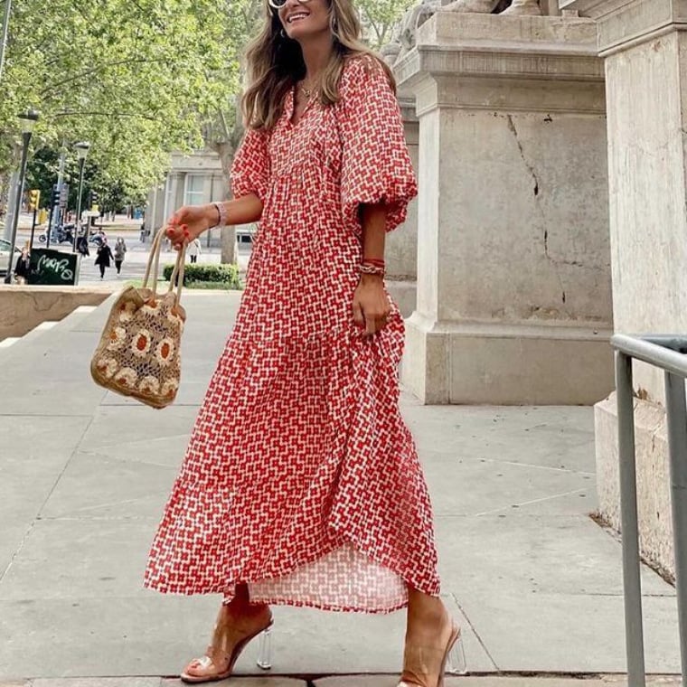 🎊Big price reduction🎊2025 Popular Women's Elegant Puff Sleeve Floral Boho Maxi Dress