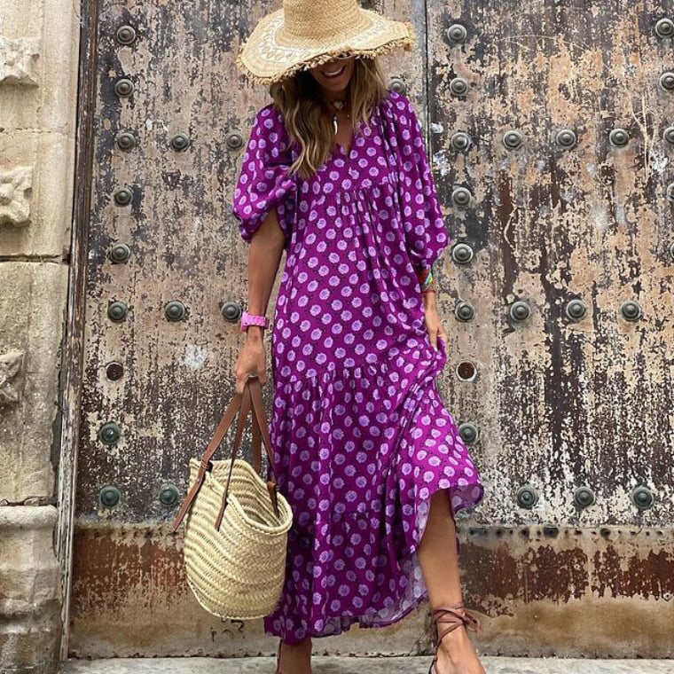 🎊Big price reduction🎊2025 Popular Women's Elegant Puff Sleeve Floral Boho Maxi Dress