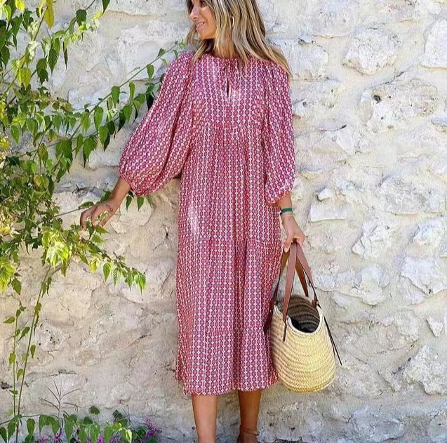 🎊Big price reduction🎊2025 Popular Women's Elegant Puff Sleeve Floral Boho Maxi Dress