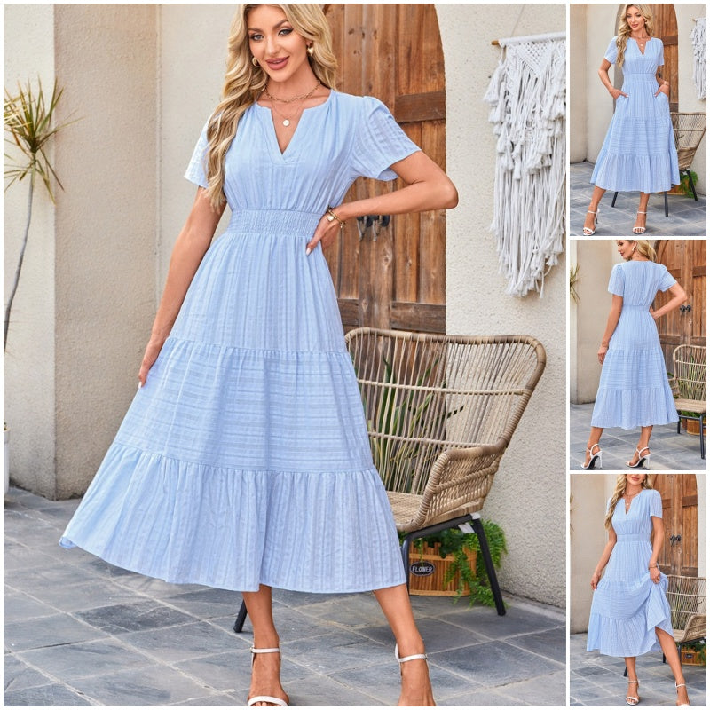 💃Unleash The Charm Of Femininity💞Spring New Arrival💞Women's Casual Summer Short-Sleeve V-Neck Long Dresses (zhou ye)