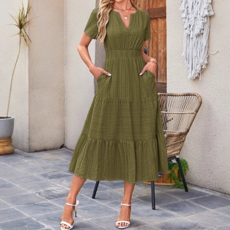 💃Unleash The Charm Of Femininity💞Spring New Arrival💞Women's Casual Summer Short-Sleeve V-Neck Long Dresses (zhou ye)