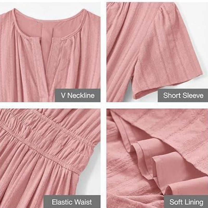 💃Unleash The Charm Of Femininity💞Spring New Arrival💞Women's Casual Summer Short-Sleeve V-Neck Long Dresses (zhou ye)