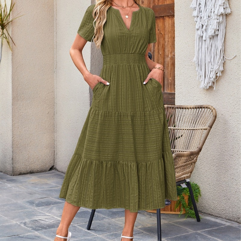 💃Unleash The Charm Of Femininity💞Spring New Arrival💞Women's Casual Summer Short-Sleeve V-Neck Long Dresses (zhou ye)
