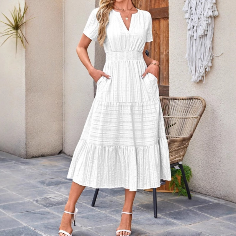 💃Unleash The Charm Of Femininity💞Spring New Arrival💞Women's Casual Summer Short-Sleeve V-Neck Long Dresses (zhou ye)