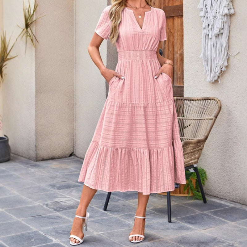 💃Unleash The Charm Of Femininity💞Spring New Arrival💞Women's Casual Summer Short-Sleeve V-Neck Long Dresses (zhou ye)
