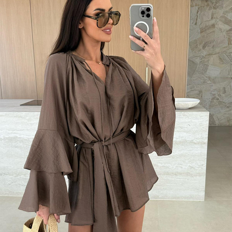 👗2025 Spring Hot Sale 50% OFF😍Women's Solid Color Loose Mini Dress