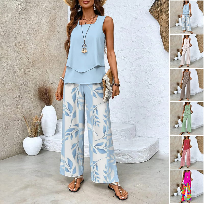 🎉Weekend Promotion 50% OFF🌺Women’s Trendy Print 2 Piece Outfits Sleeveless Top & Pants✨