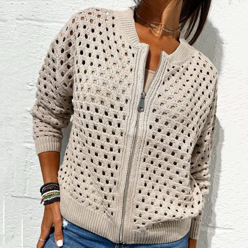 ⏳Time-limited Special⏰Women's Casual Zipper Knit Jacket with Hollow Design